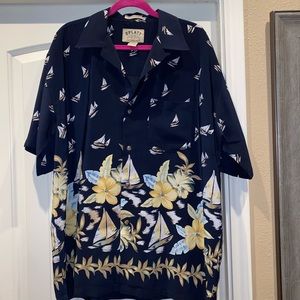 Mens Splatt Fine Resortwear Black Hawaiian Camp Shirt Sailboats Size XL EUC